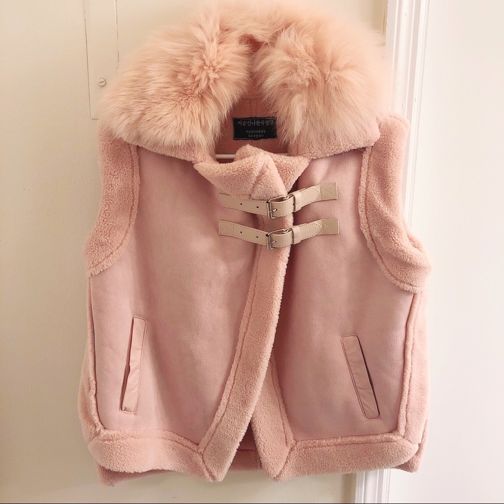Shearling Moto Vest Faux Fur-Collar